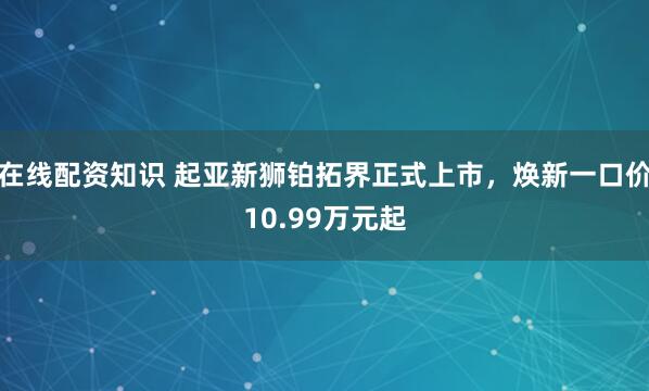 在线配资知识 起亚新狮铂拓界正式上市，焕新一口价10.99万元起